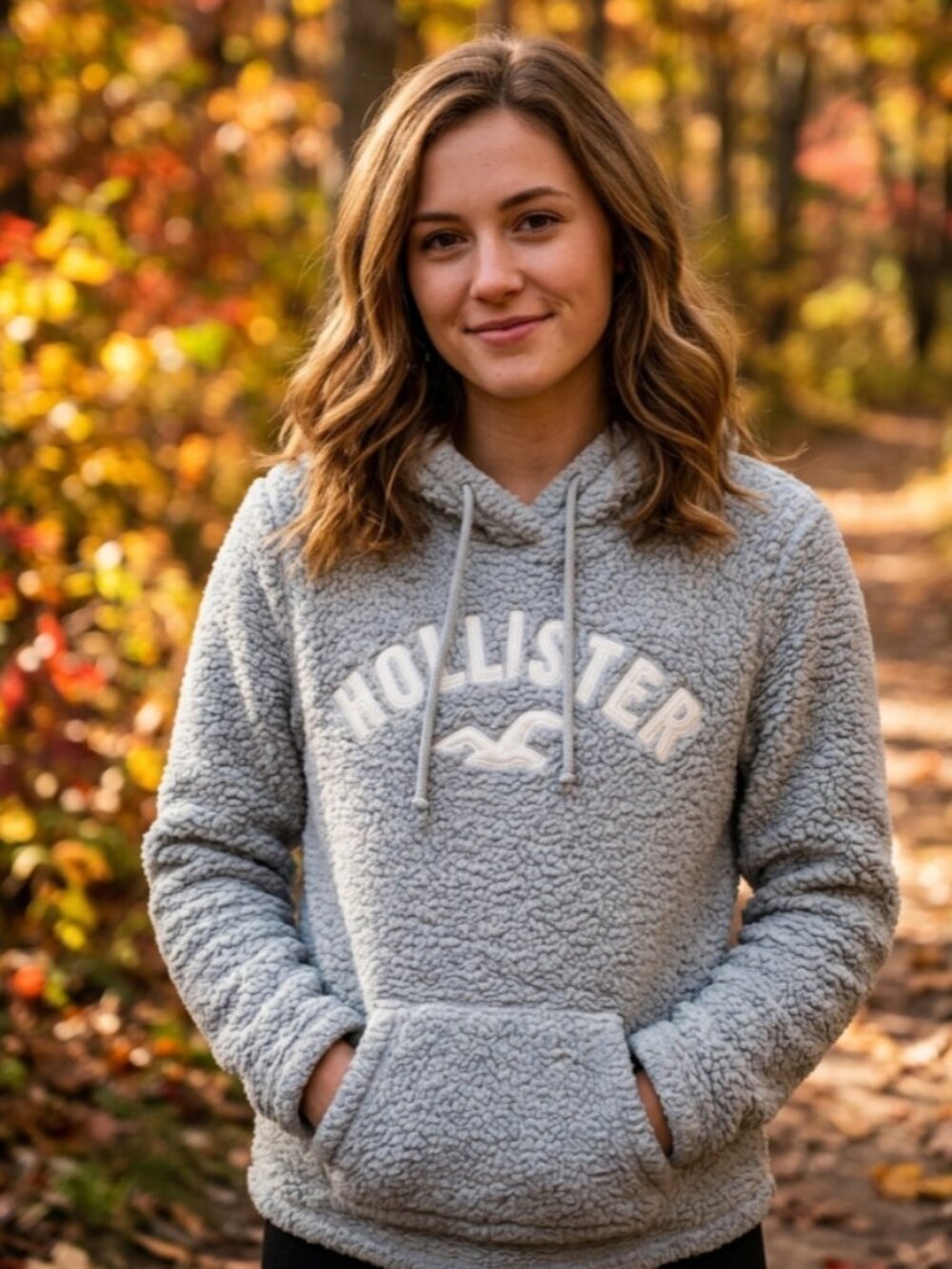 Hollister light blue  Sherpa Pullover Hoodie — Embroidered Logo | Size S